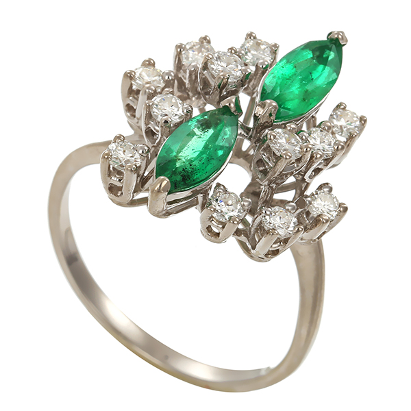 Diamantring, 14K, Weißgold, Brillant, Smaragd