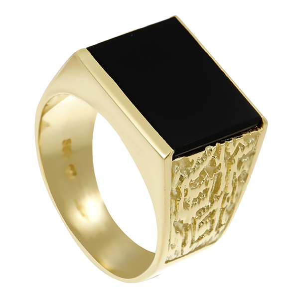 Herrenring, 14K, Gelbgold, Onyx