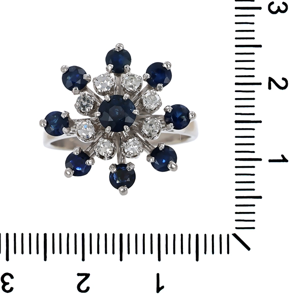 Ring, 14K, Weißgold, Saphir, Diamant