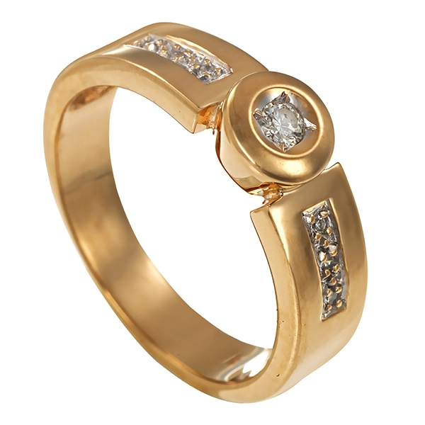 Ring, 14K, Gelbgold, Brillant, Diamanten