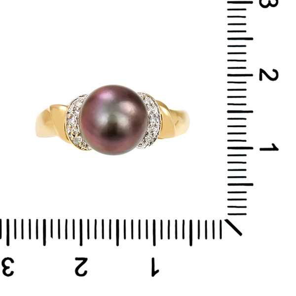 Ring, 14K, Gelb-/Weißgold, Perle, Diamanten