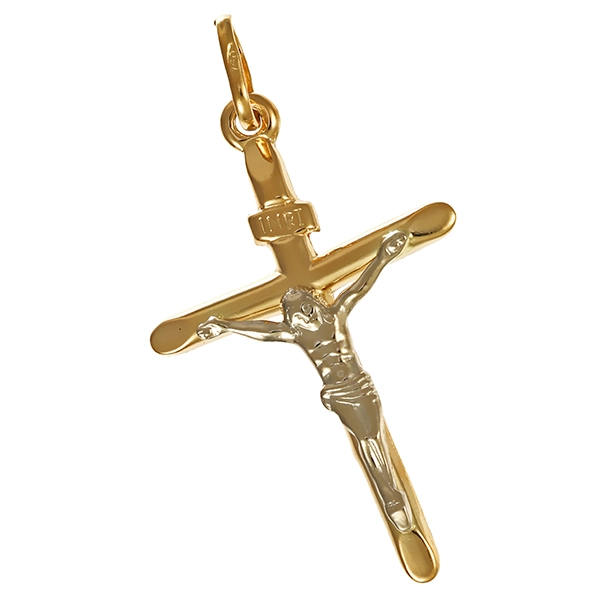 Anhänger, 18K, Gelb-/Weißgold, Kruzifix