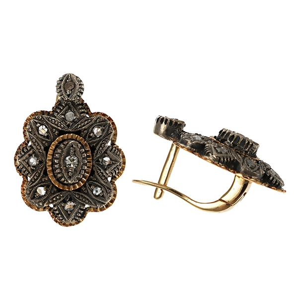 Ohrhänger, 14K/Gelbgold mit Silber, Diamatrosen