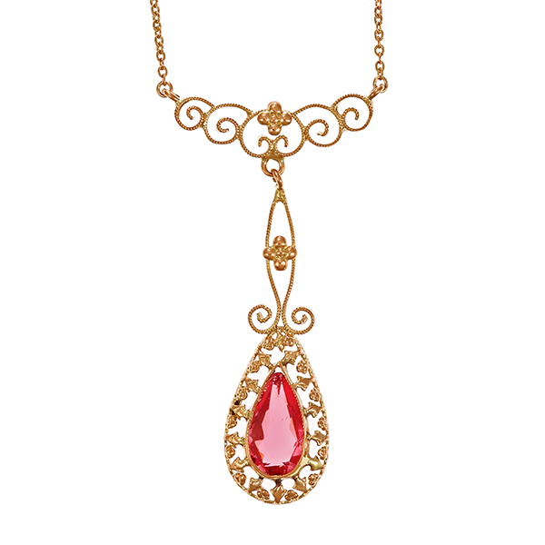 Collier, 8K, Gelbgold, Schmuckstein