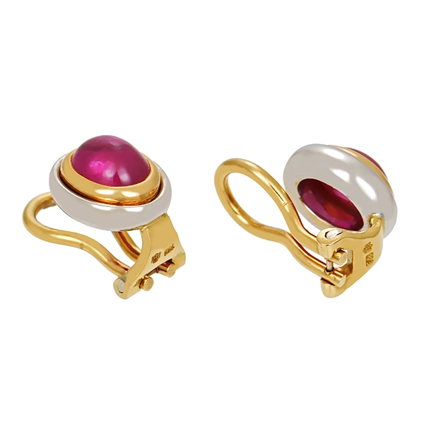 Ohrclipse, 18K, Gelb-/Weißgold, Rubine