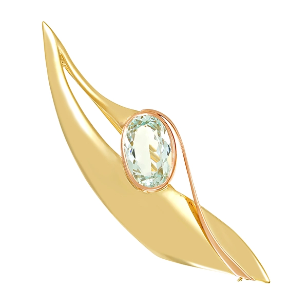 Brosche, 14K, Rot-/Gelbgold, Aquamarin