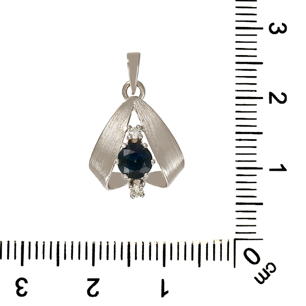 Anhänger, 14K, Weißgold, Brillant, Saphir