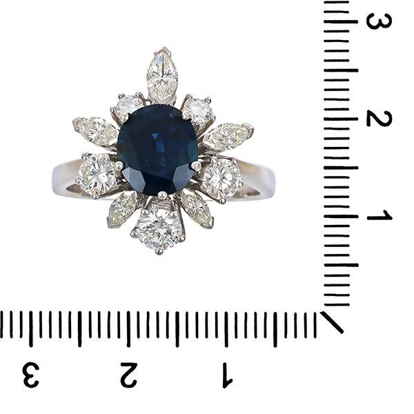 Ring, 18K, Weißgold, Brillanten, Saphir