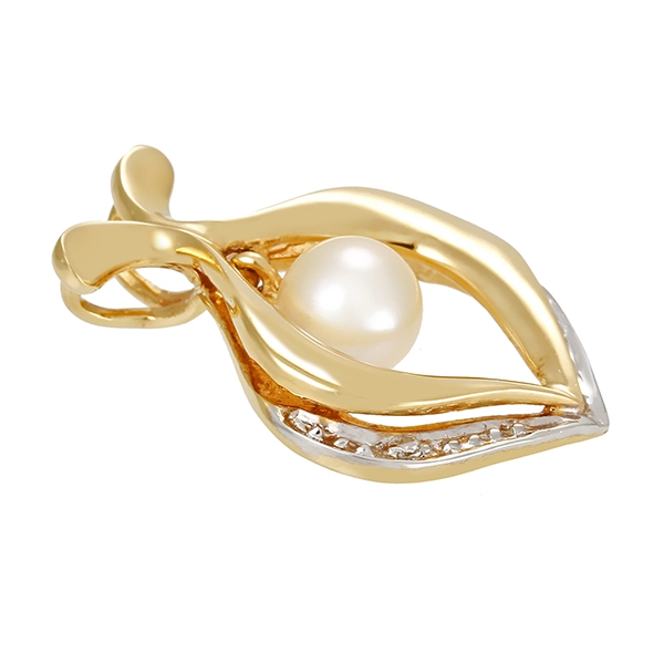 Anhänger, 14K, Gelbgold, Perle, Diamanten