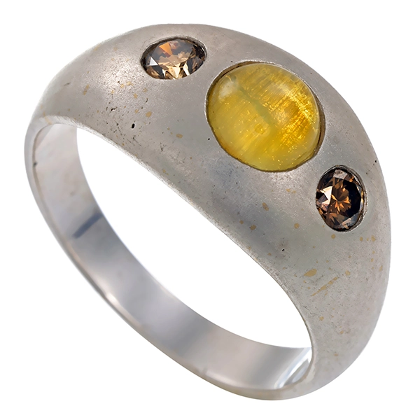 Ring, 18K, Weißgold, Katzenauge, Brillant