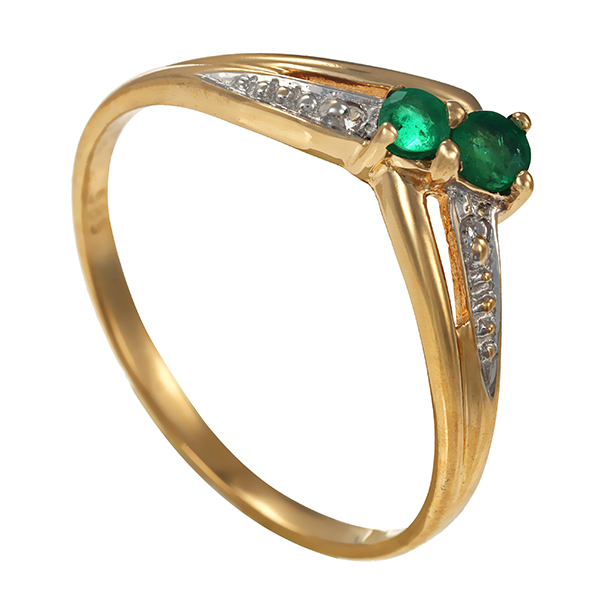 Ring, 14K, Gelb-/Weißgold, Smaragde, Diamanten