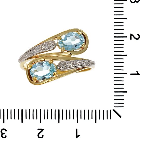 Ring, 14K, Gelb-/Weißgold, Aquamarin, Diamant