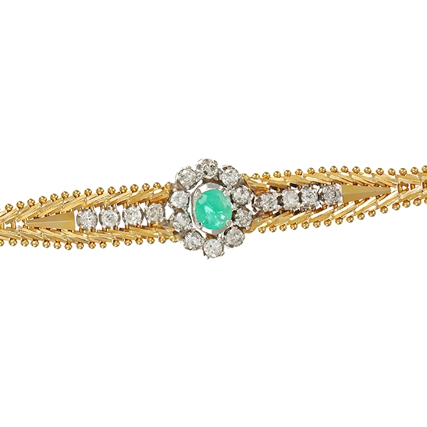 Armband, 14K, Gelb-/Weißgold, Smaragd, Brillanten, 1,00ct