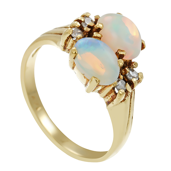 Ring, 14K, Gelbgold, Opal, Diamanten