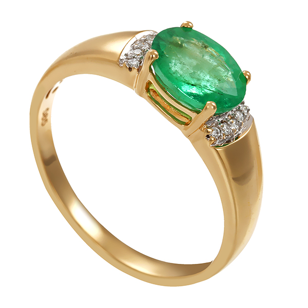 Ring, 14K, Gelb-/Weißgold, Smaragd, Brillanten