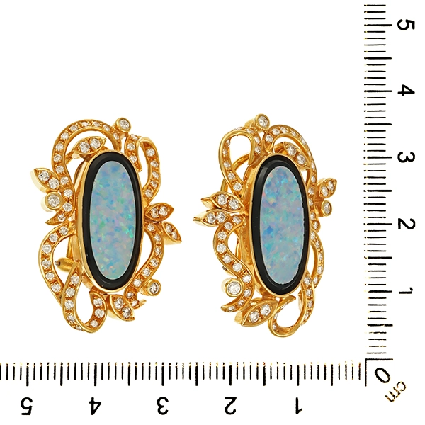 Clipstecker, 18K, Gelbgold, Synthetische Opale, Brillanten