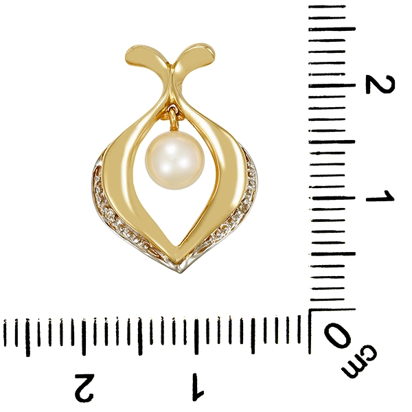 Anhänger, 14K, Gelbgold, Perle, Diamanten