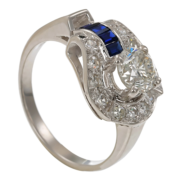 Ring, 14K, Weißgold, Brillant, Diamanten, Saphire