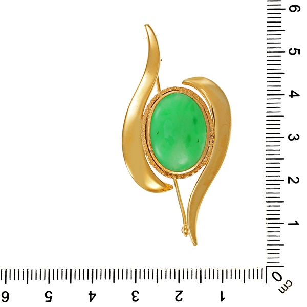 Brosche, 14K, Gelbgold, Jade