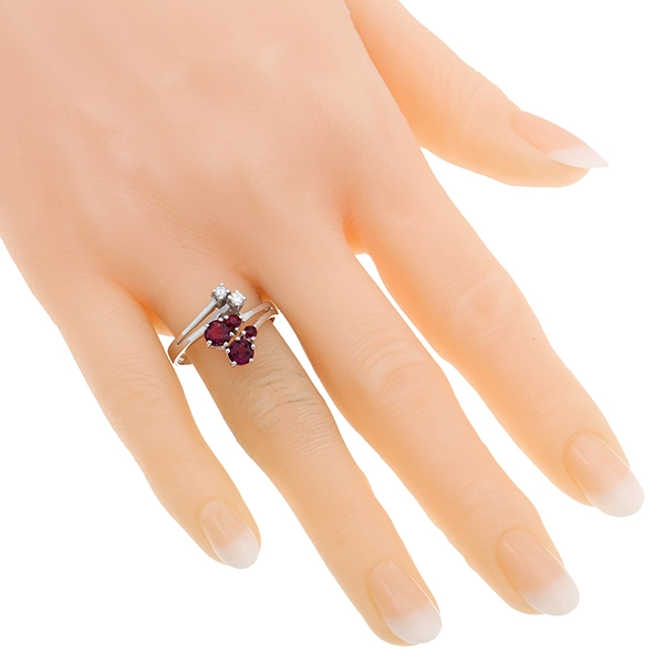 Ring, 14K, Weißgold, Rubine, Brillanten