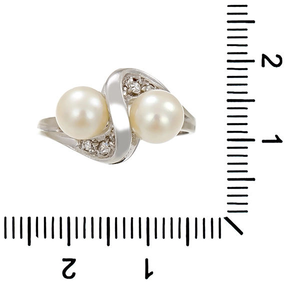 Ring, 14K, Weißgold, Perlen, Diamanten