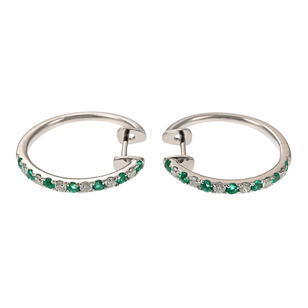 Ohrringe, 14K, Weißgold, Smaragd, Brillant