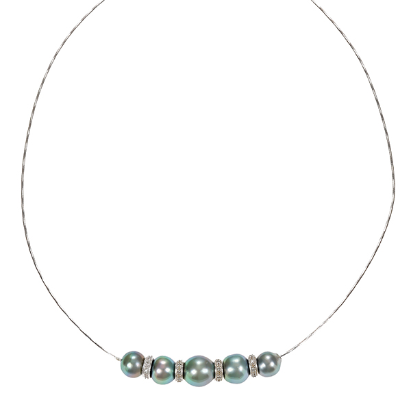 Collier, 18K, Weißgold, Perle, Diamanten 