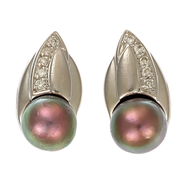 Ohrstecker, 14K, Weißgold, Perlen, Diamanten