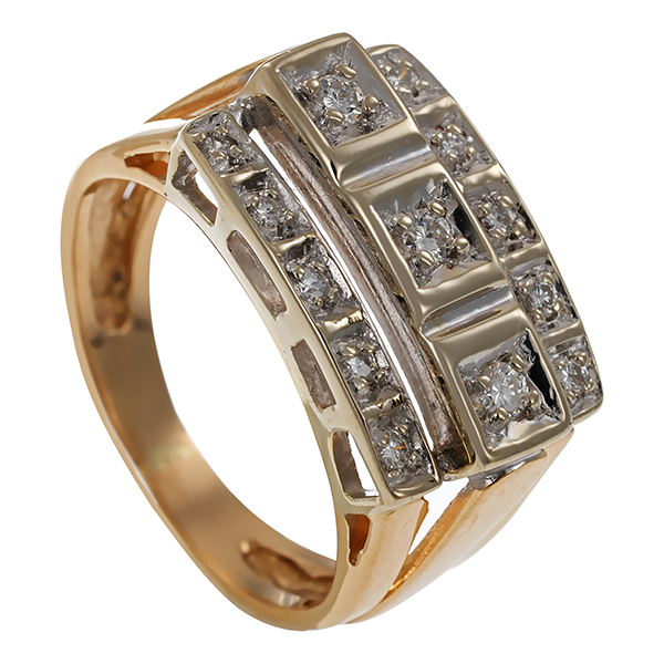 Brillantring, 14K, Gelb-/Weißgold