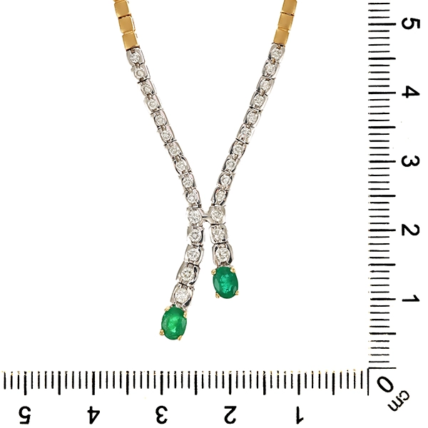 Collier, 14K, Gelb-/Weißgold, Smaragd, Brillant