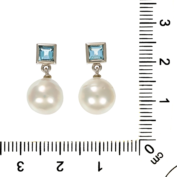 Steckhänger, 18K, Weißgold, Perle, Aquamarin