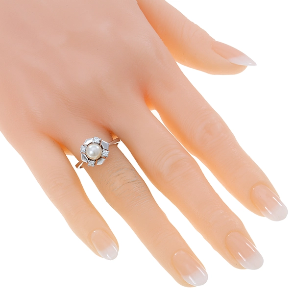 Ring, 14K, Weißgold, Perle, Brillanten