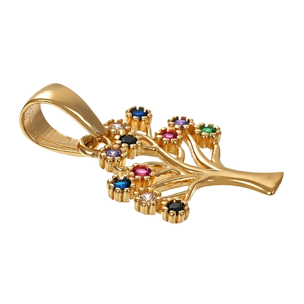 Anhänger, 14K, Gelbgold, div. Edelsteine, Baum