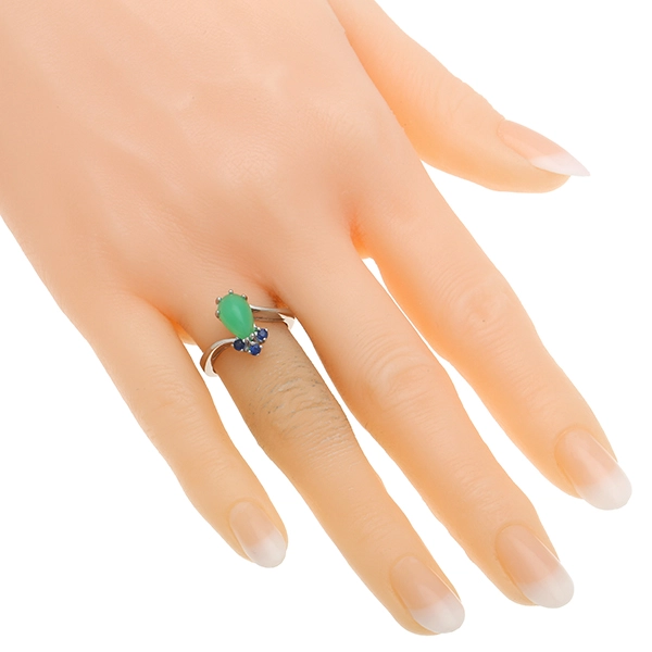 Ring, 14K, Weißgold, Chrysopras, Saphire