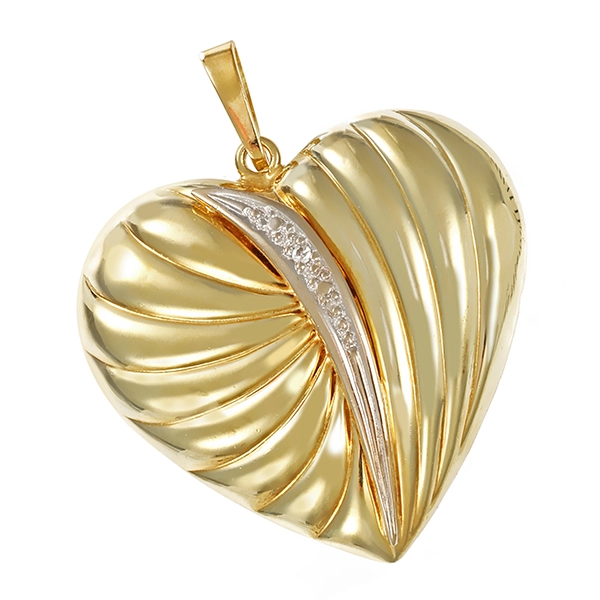 Anhänger, 14K, Gelb-/Weißgold, Diamant, Herz