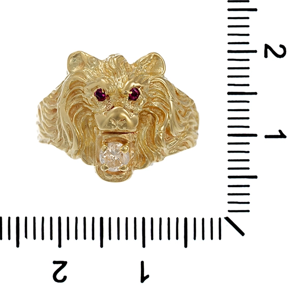 Ring, 14K, Gelbgold, Rubin, Brillant