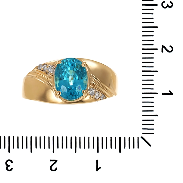 Ring, 14K, Gelbgold, Topas blau, Brillant