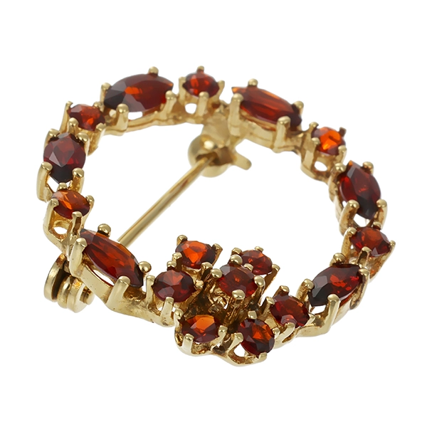Brosche, 8K, Gelbgold, Granat
