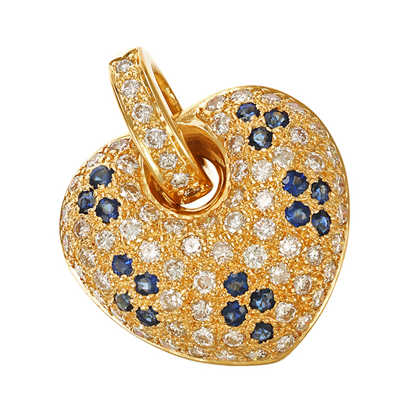 Anhänger, 18K, Gelbgold, Saphire, Brillanten, herz