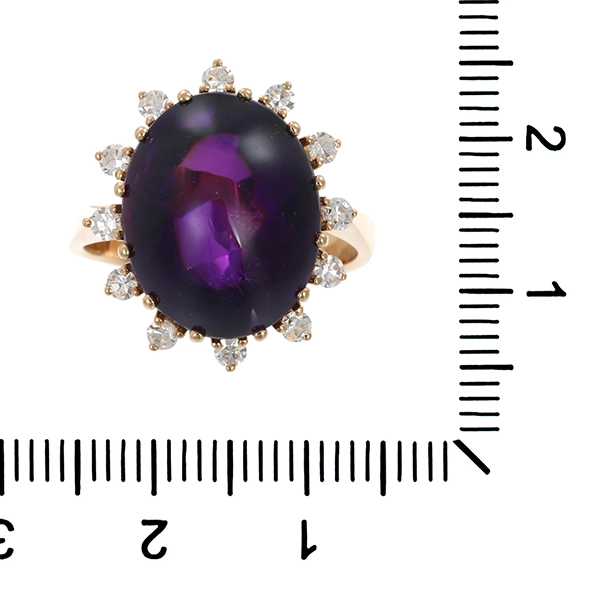 Ring, 18K, Gelbgold, Amethyst, Diamanten
