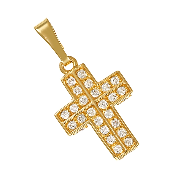 Anhänger, 14K, Gelbgold, Zirkonia, Kreuz