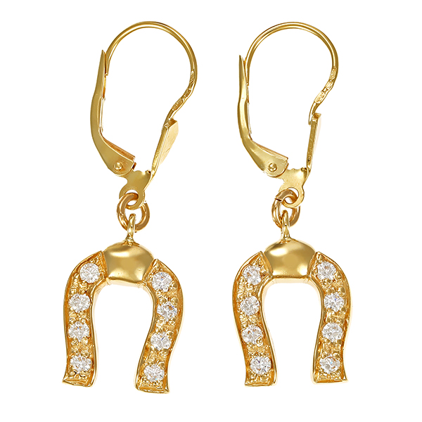 Ohrhänger, 14K, Gelbgold, Zirkonia, Hufeisen