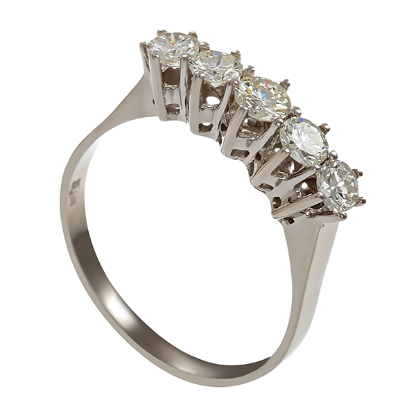 Brillantring, 8K, Weißgold, 1 Brill 0,25, 2 Brillanten 0,34ct, 2 Brillanten 0,36ct 