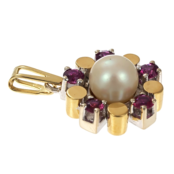 Anhänger, 14K, Gelb-/Weißgold, Perle, Rubine