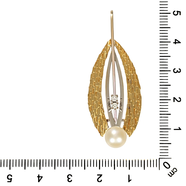 Anhänger, 14K, Gelb-/Weißgold, Brillanten, Perle