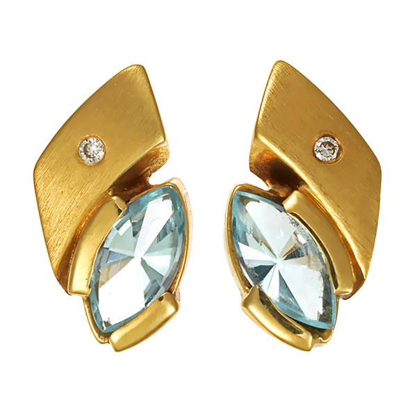 Ohrstecker, 14K, Gelbgold, Topas blau, Brillant