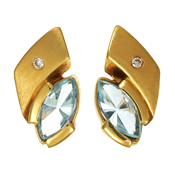 Ohrstecker, 14K, Gelbgold, Topas blau, Brillant