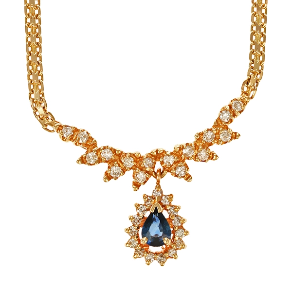 Collier, 14K, Gelbgold, Saphir, Brillanten 0,31 ct