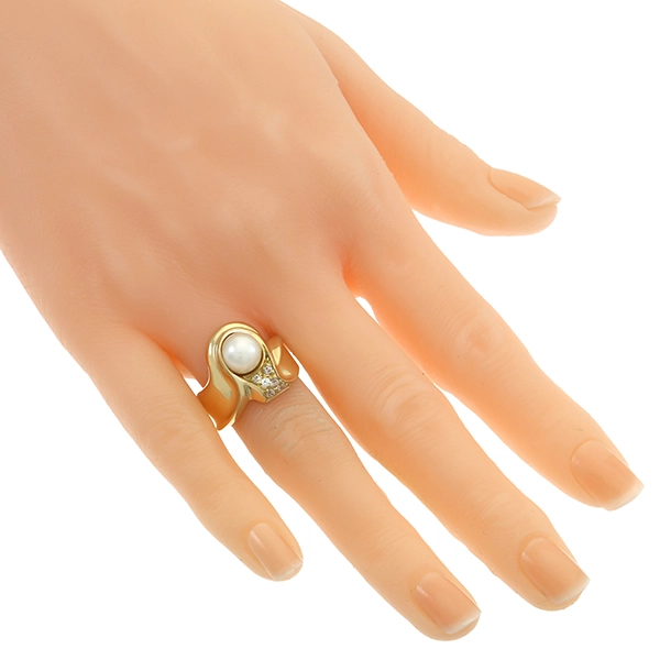 Ring, 18K, Gelbgold, Zuchtperle, Zirkonia
