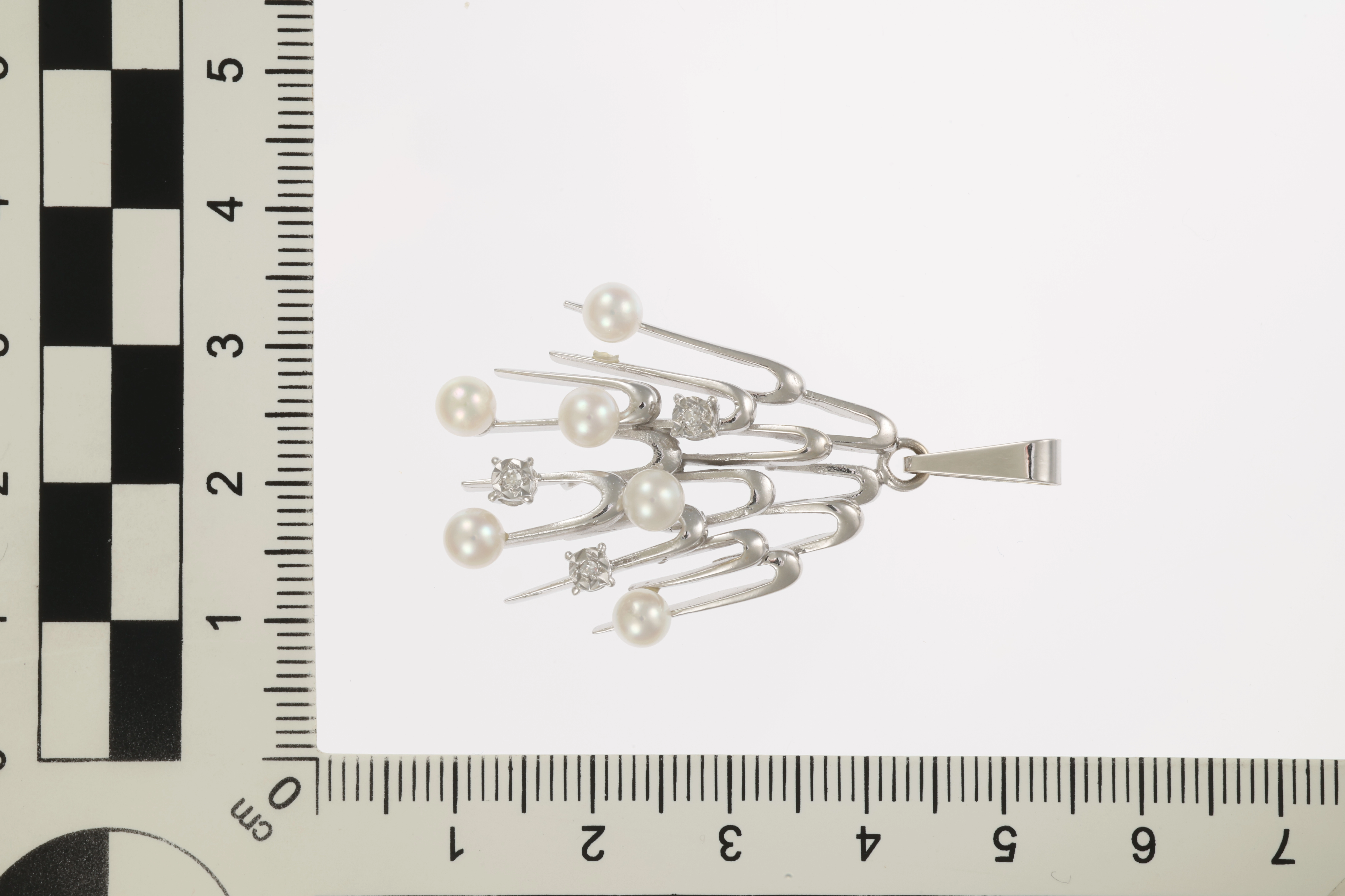 Anhänger, 14K, Weißgold, Diamanten, Perlen